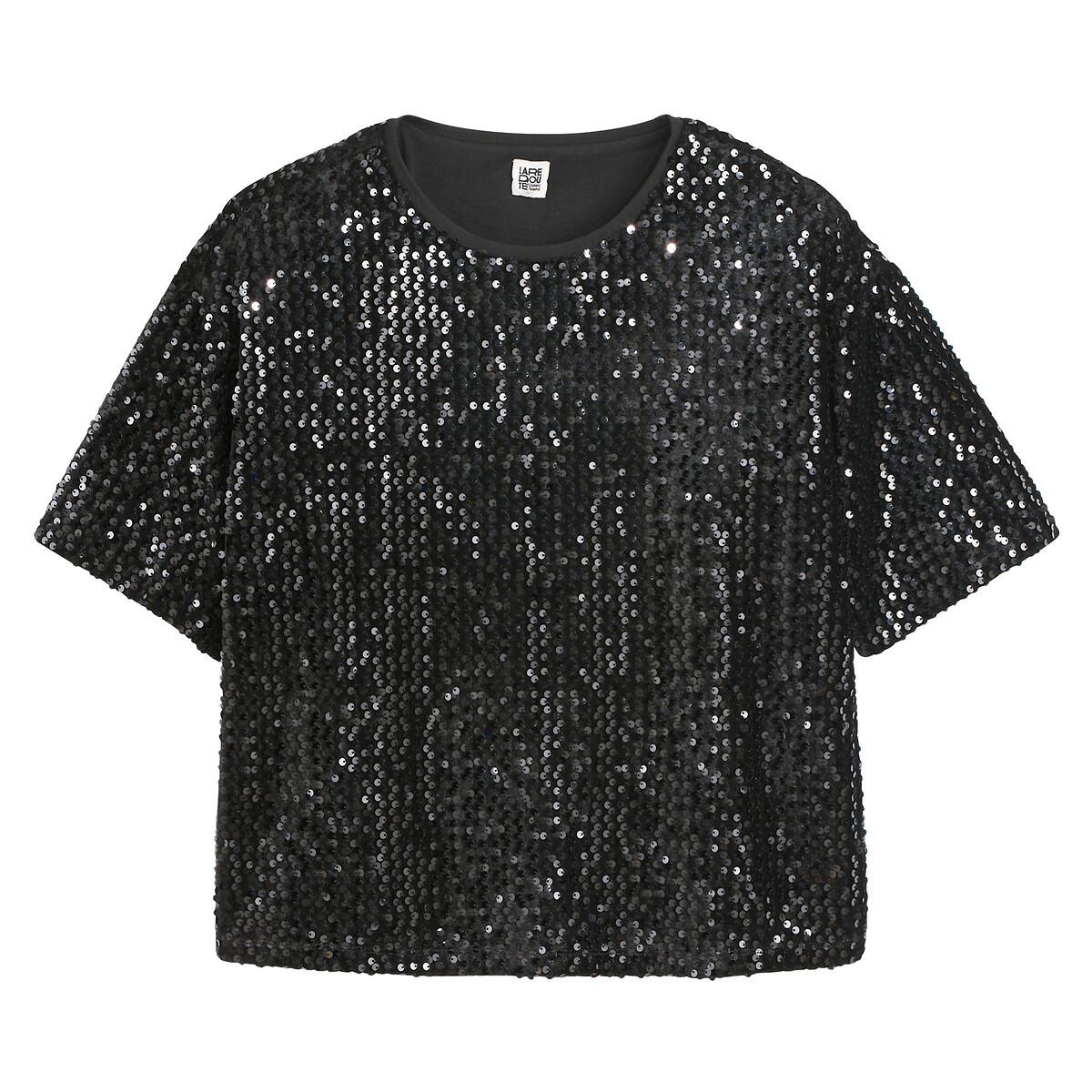 La Redoute Collections  Tee shirt col rond manches courtes à sequins 