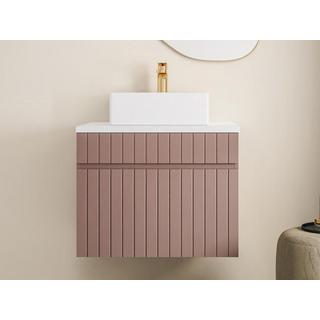 Vente-unique Mobile per bagno sospeso scanalato con lavabo da appoggio 60 cm Rosa - SATARA  