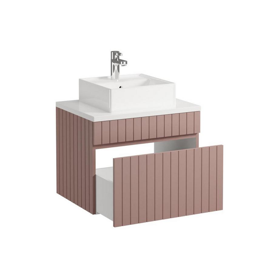 Vente-unique Meuble de salle de bain suspendu strié rose avec vasque à poser - 60 cm  - SATARA  