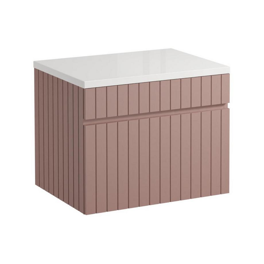 Vente-unique Meuble de salle de bain suspendu strié rose avec vasque à poser - 60 cm  - SATARA  