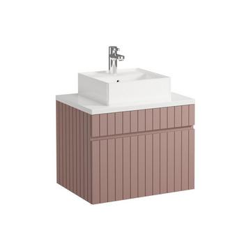 Meuble de salle de bain suspendu strié rose avec vasque à poser - 60 cm  - SATARA