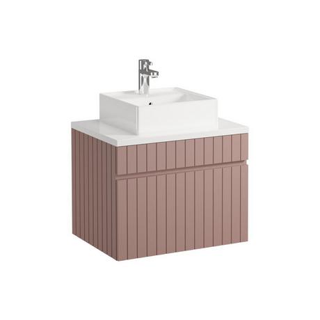 Vente-unique Mobile per bagno sospeso scanalato con lavabo da appoggio 60 cm Rosa - SATARA  