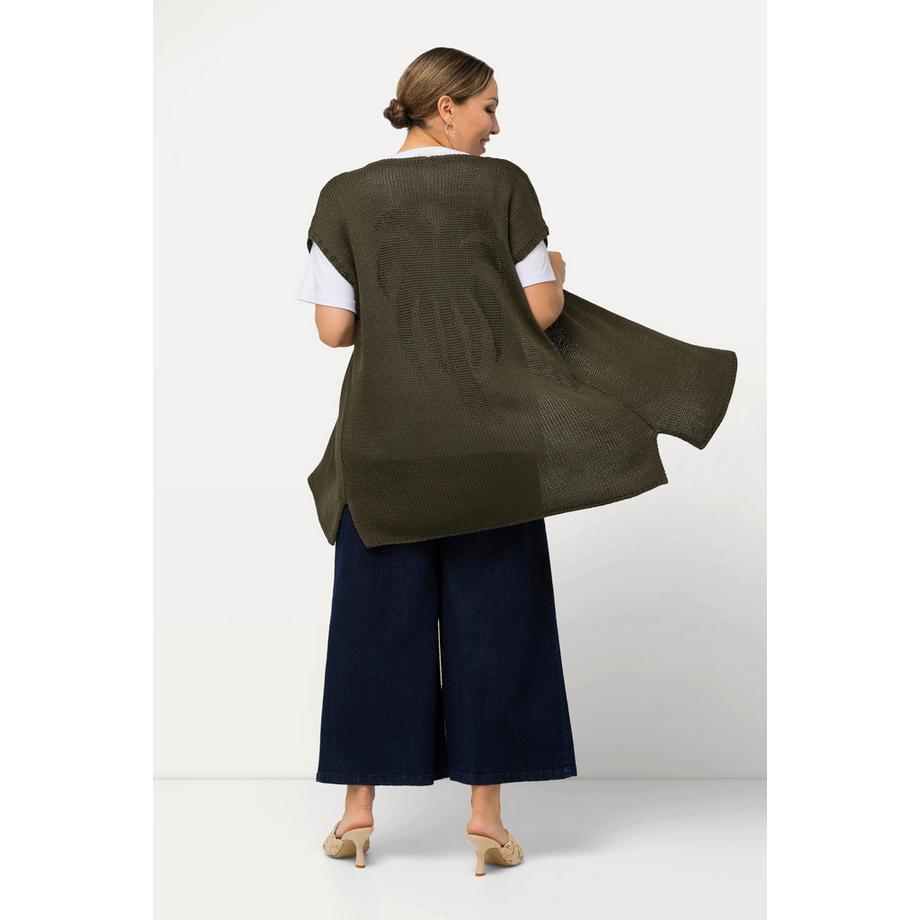 Ulla Popken Gilet in maglia oversized senza maniche aperto motivo palme  