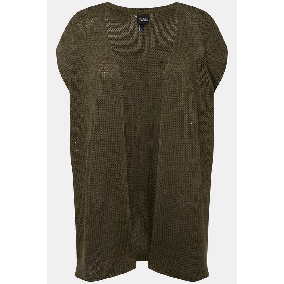 Ulla Popken Gilet in maglia oversized senza maniche aperto motivo palme  