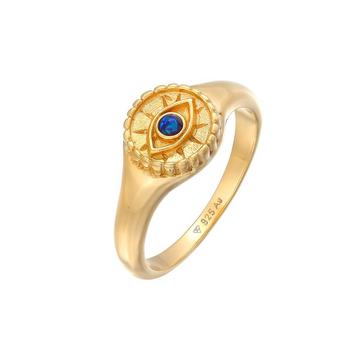 Bague Siegelring Evil Eye Blue Synthetischer Opal 925 Silber