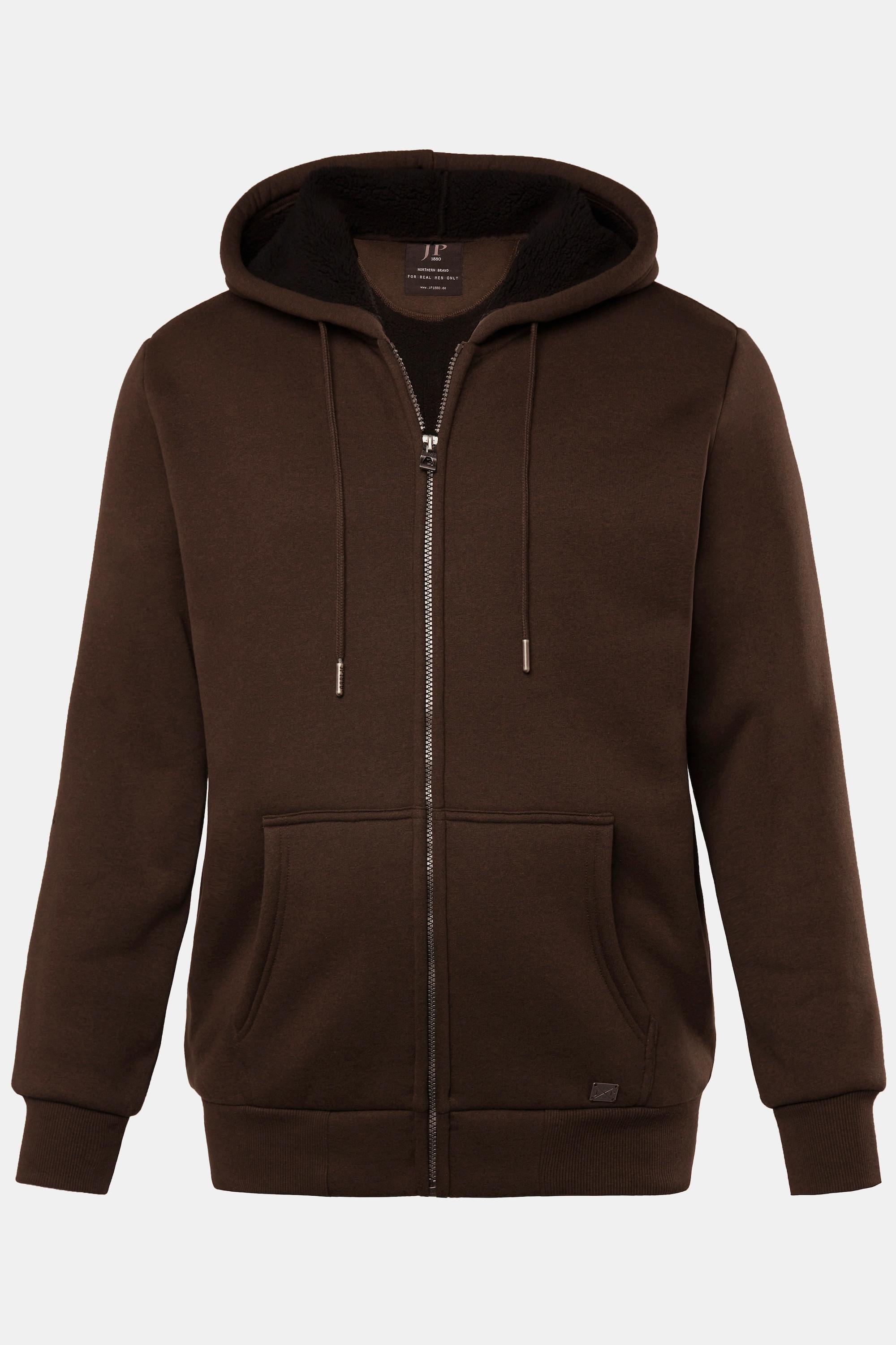 JP1880  Giacca per l'outdoor in felpa con cappuccio, fodera di teddy e zip, fino alla tg. 8XL 