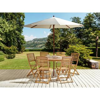 Beliani Table avec chaises et parasol en Acacia Traditionnel TOLVE  