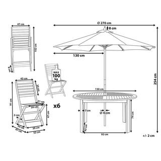 Beliani Table avec chaises et parasol en Acacia Traditionnel TOLVE  