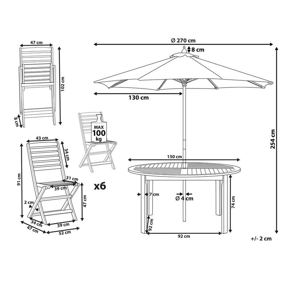 Beliani Gartentisch Set mit Schirm aus Akazienholz  TOLVE  