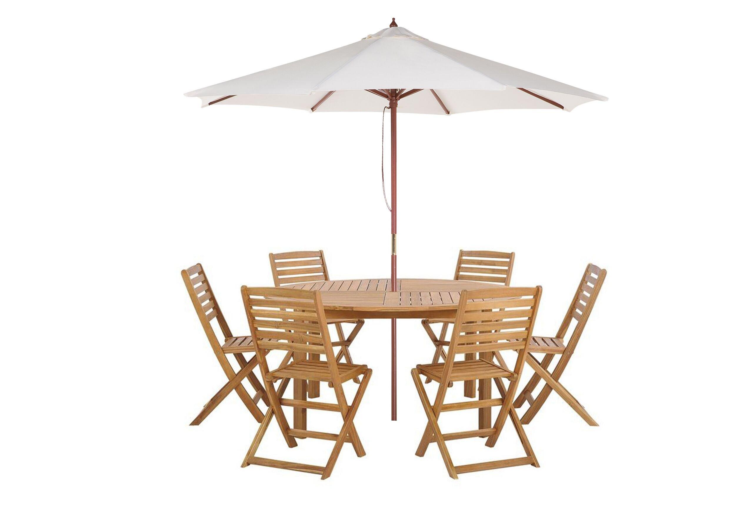 Beliani Table avec chaises et parasol en Acacia Traditionnel TOLVE  