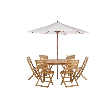 Beliani Table avec chaises et parasol en Acacia Traditionnel TOLVE  