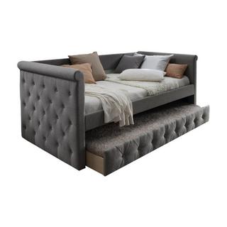 Vente-unique Lit banquette gigogne capitonné LOUISE 2x tissu  