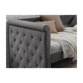 Vente-unique Lit banquette gigogne capitonné LOUISE 2x tissu  