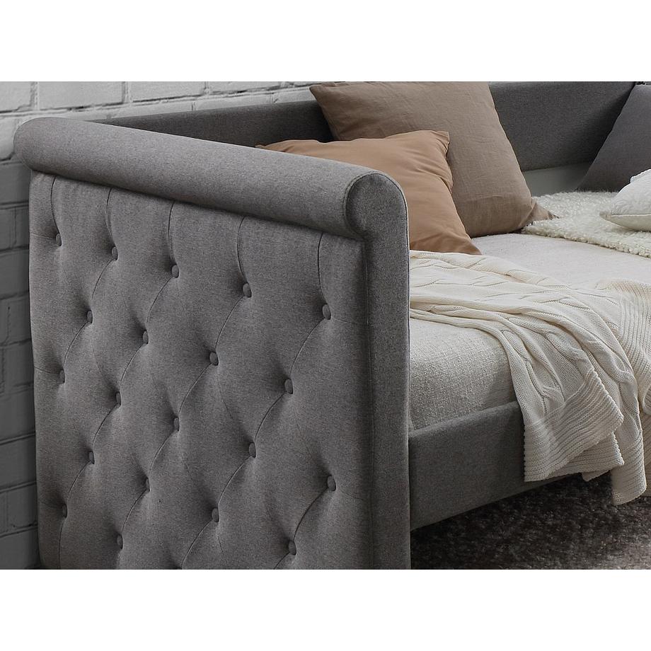 Vente-unique Lit banquette gigogne capitonné LOUISE 2x tissu  