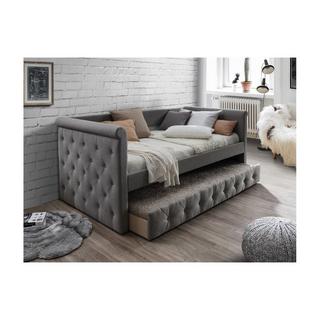 Vente-unique Lit banquette gigogne capitonné LOUISE 2x tissu  