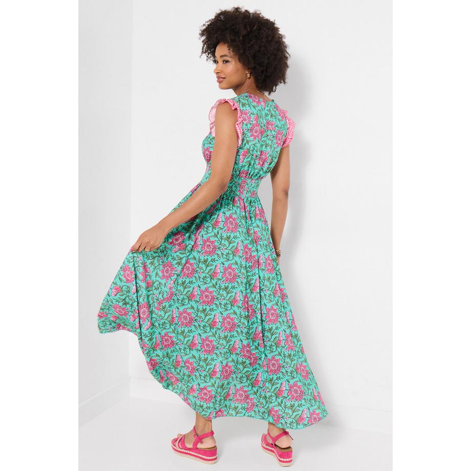 Joe Browns Robe Maxi Imprimée avec Manches à Volants et Effet Boutonnage Devant  