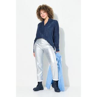 Ulla Popken  Mom jeans con rivestimento color argento, cintura comoda e cinque tasche 