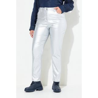 Ulla Popken  Mom jeans con rivestimento color argento, cintura comoda e cinque tasche 