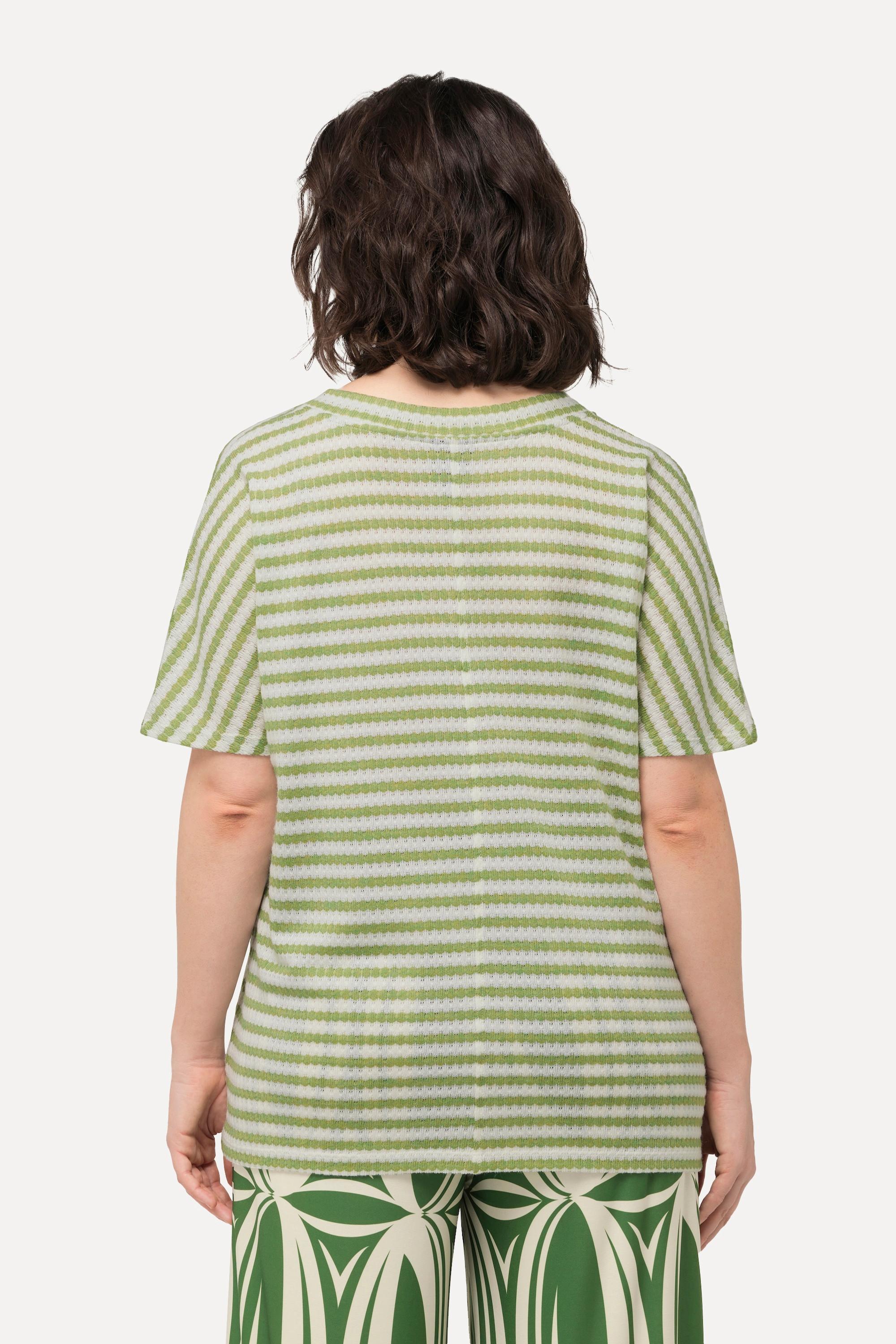 Ulla Popken Sweat-shirt bicolore oversized col V manches courtes  