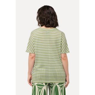 Ulla Popken Sweat-shirt bicolore oversized col V manches courtes  