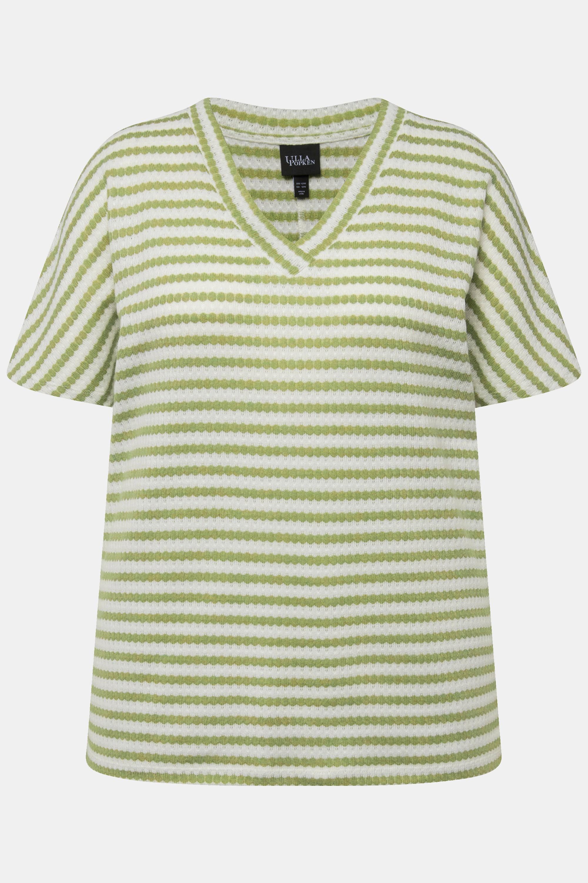 Ulla Popken Sweat-shirt bicolore oversized col V manches courtes  