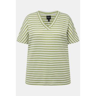 Ulla Popken Sweat-shirt bicolore oversized col V manches courtes  