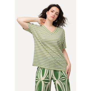 Ulla Popken Sweat-shirt bicolore oversized col V manches courtes  