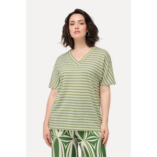 Ulla Popken Sweat-shirt bicolore oversized col V manches courtes  