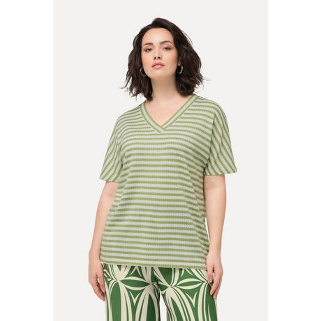 Ulla Popken Sweat-shirt bicolore oversized col V manches courtes  