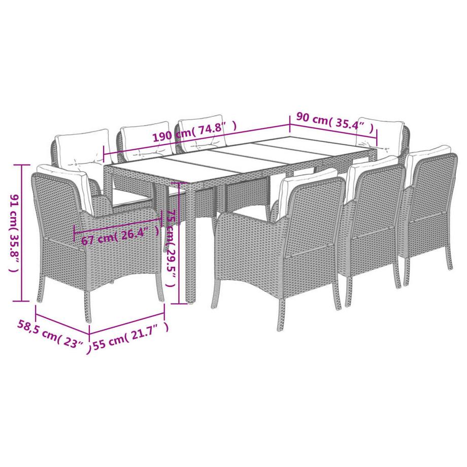 VidaXL set da pranzo da giardino Polirattan  