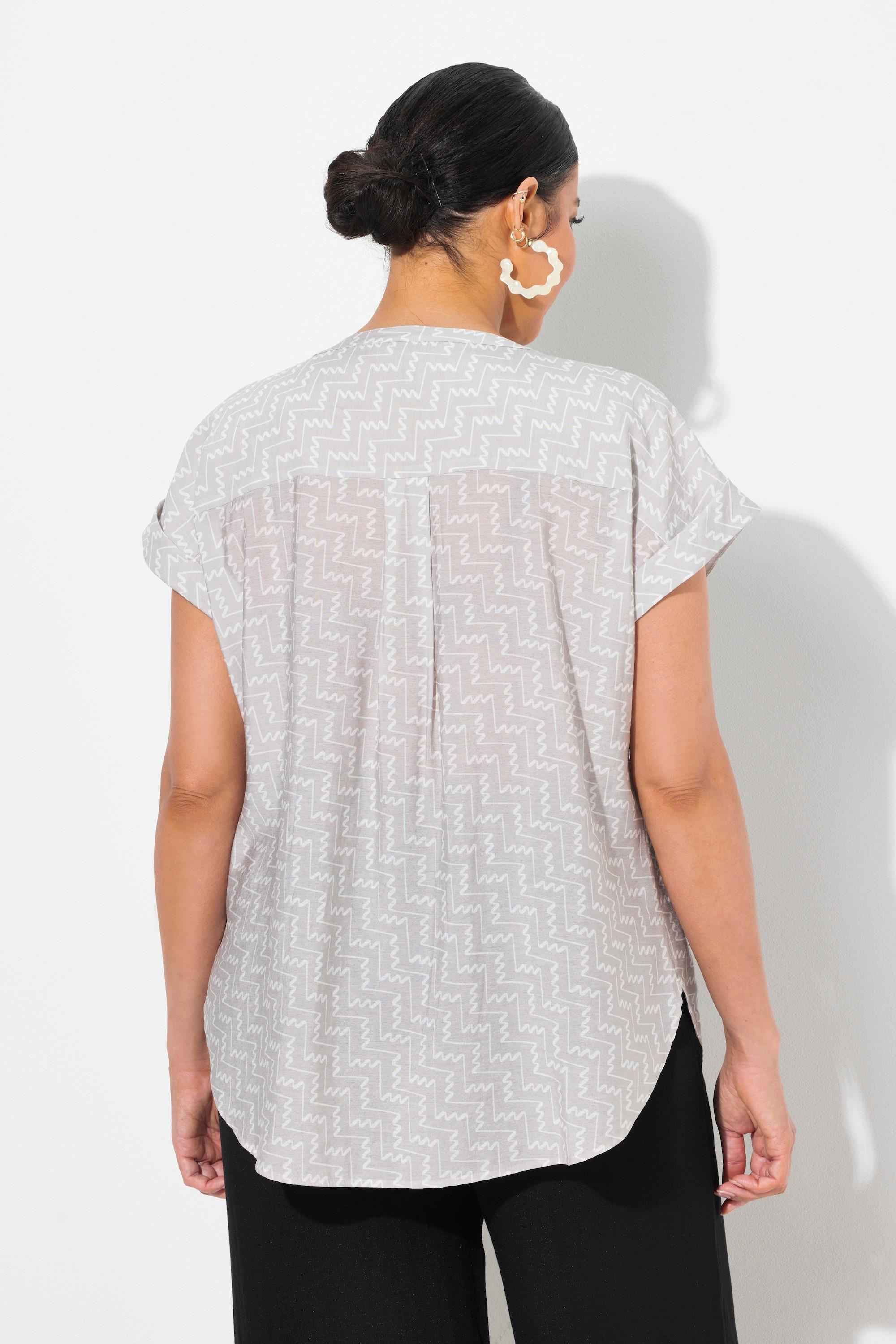 Ulla Popken Tunikabluse Grafischer Druck Tunika-Ausschnitt Halbarm  