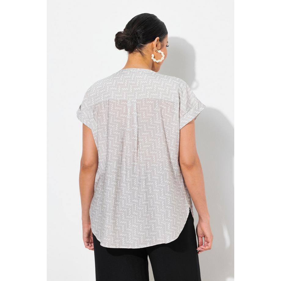 Ulla Popken Blouse Tunique Imprimé Graphique Col Tunisien Manches Courtes  