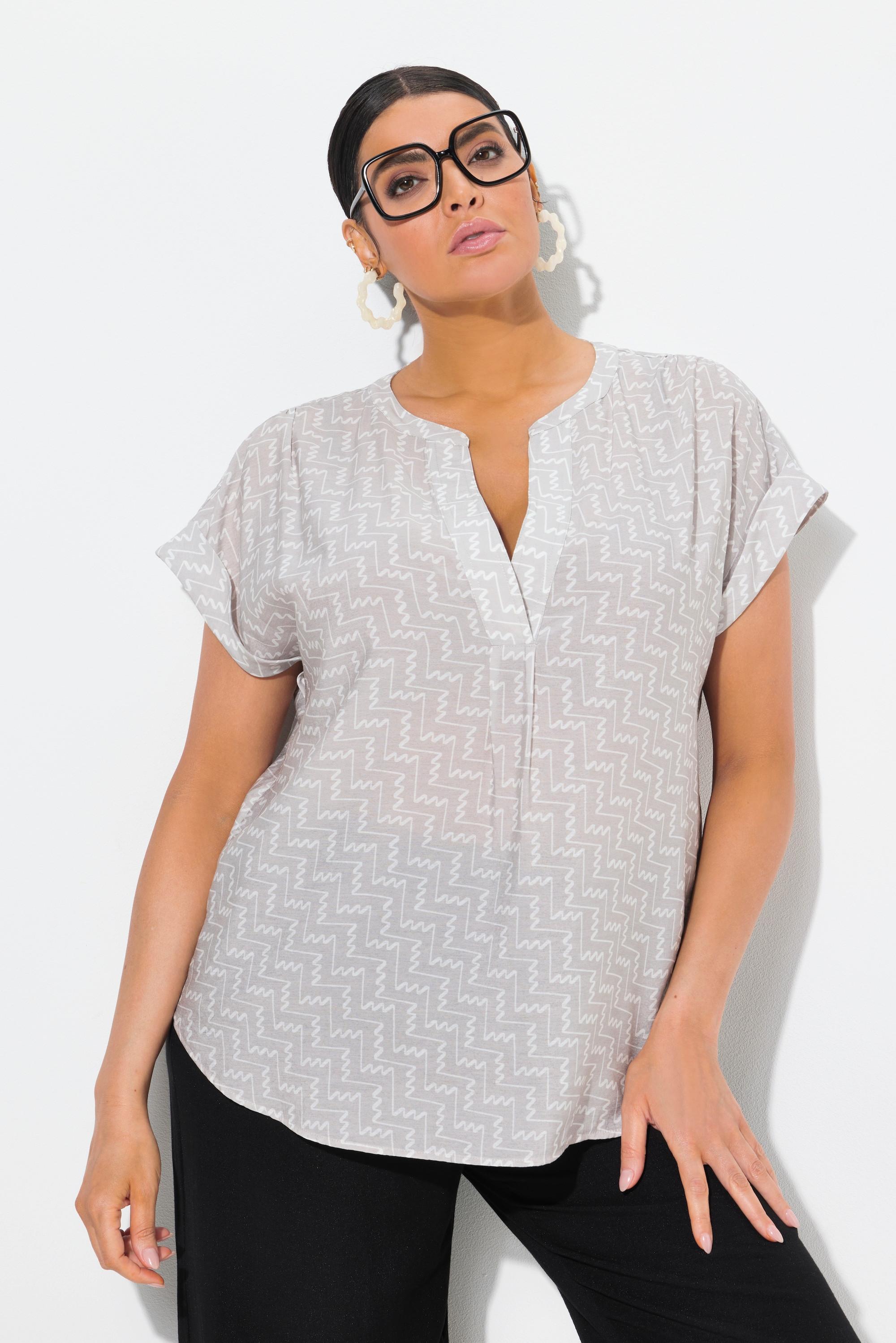 Ulla Popken Tunikabluse Grafischer Druck Tunika-Ausschnitt Halbarm  