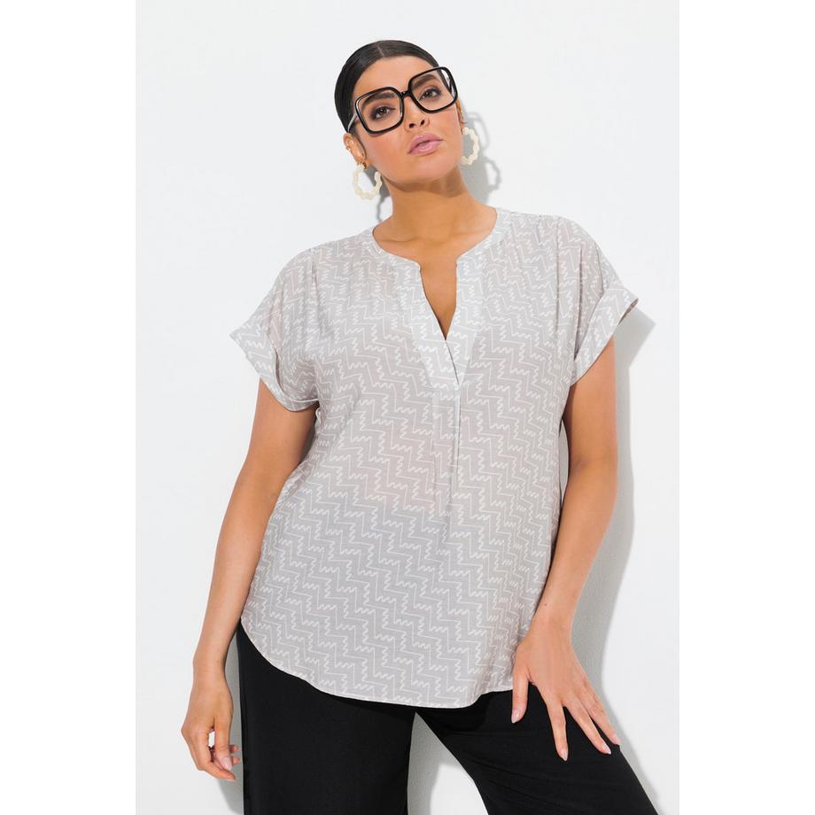 Ulla Popken Blouse Tunique Imprimé Graphique Col Tunisien Manches Courtes  