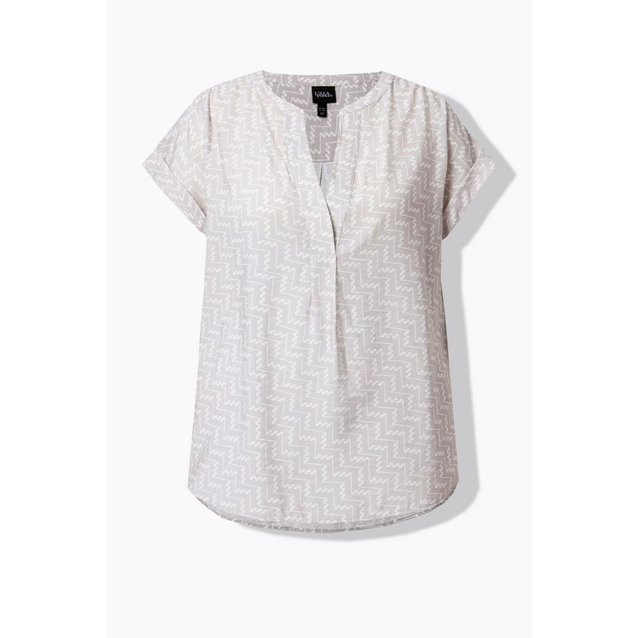 Ulla Popken Blouse Tunique Imprimé Graphique Col Tunisien Manches Courtes  