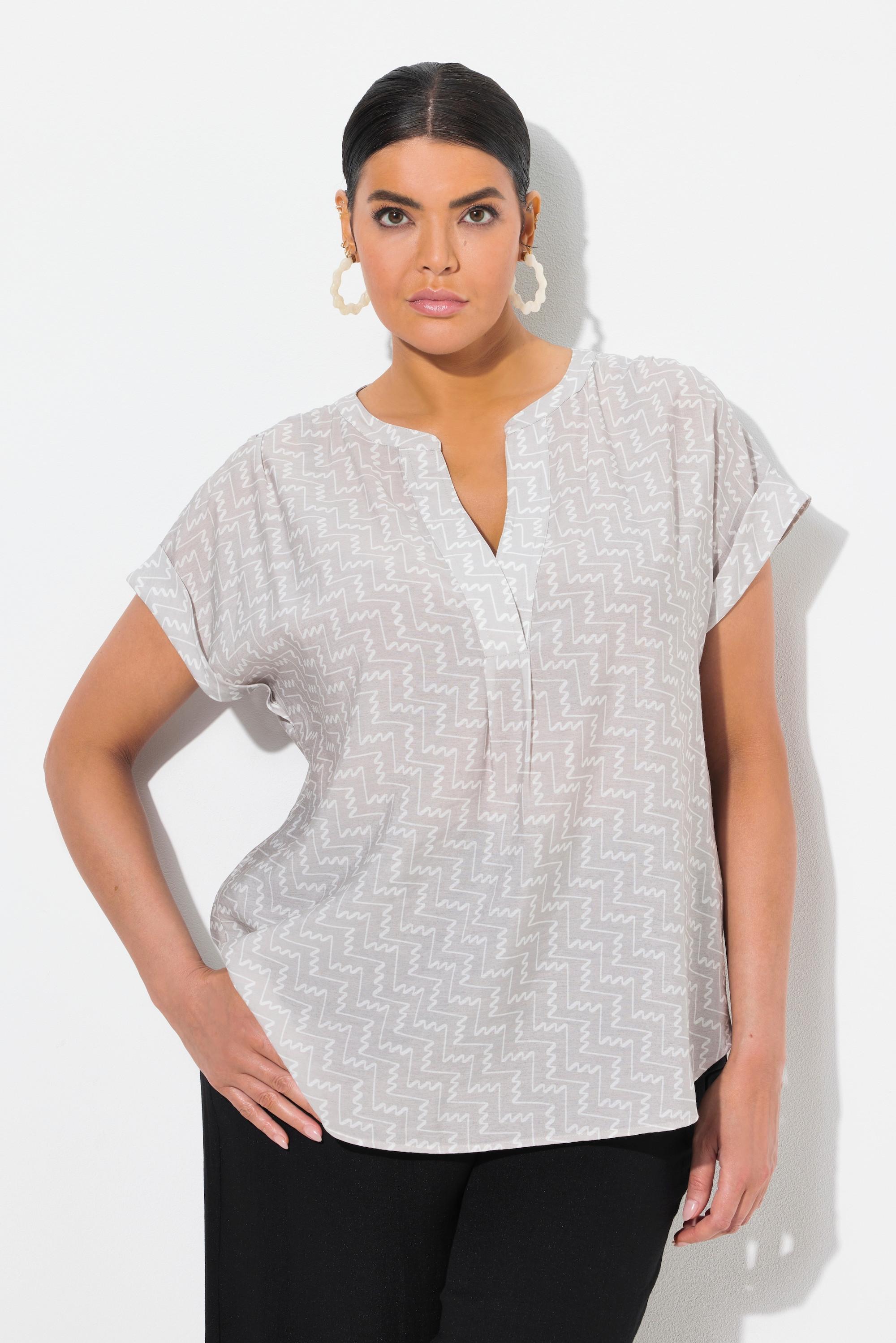 Ulla Popken Tunikabluse Grafischer Druck Tunika-Ausschnitt Halbarm  