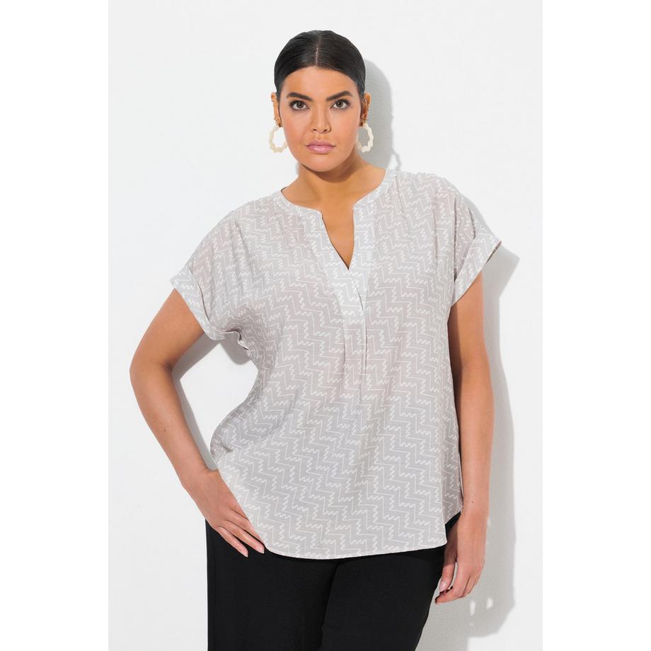 Ulla Popken Blouse Tunique Imprimé Graphique Col Tunisien Manches Courtes  