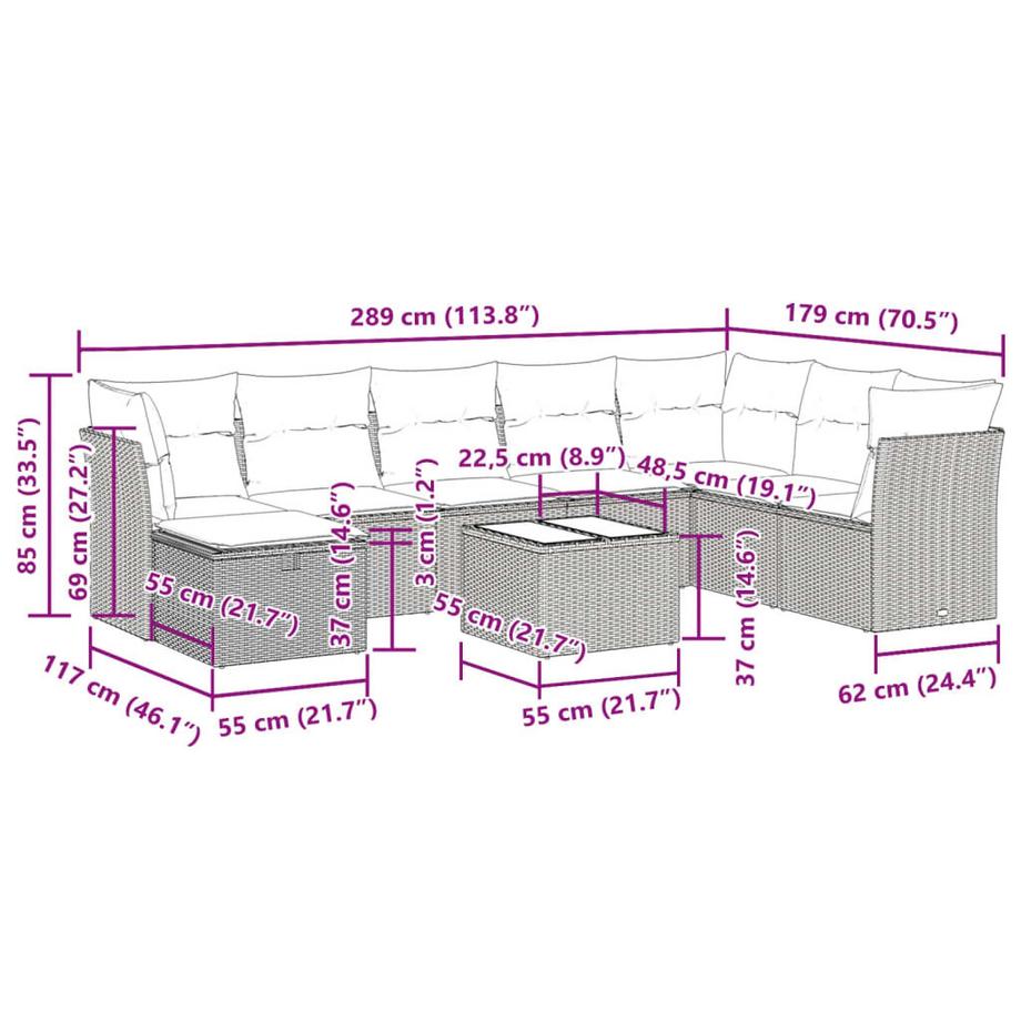 VidaXL Ensemble de canapés de jardin rotin synthétique  