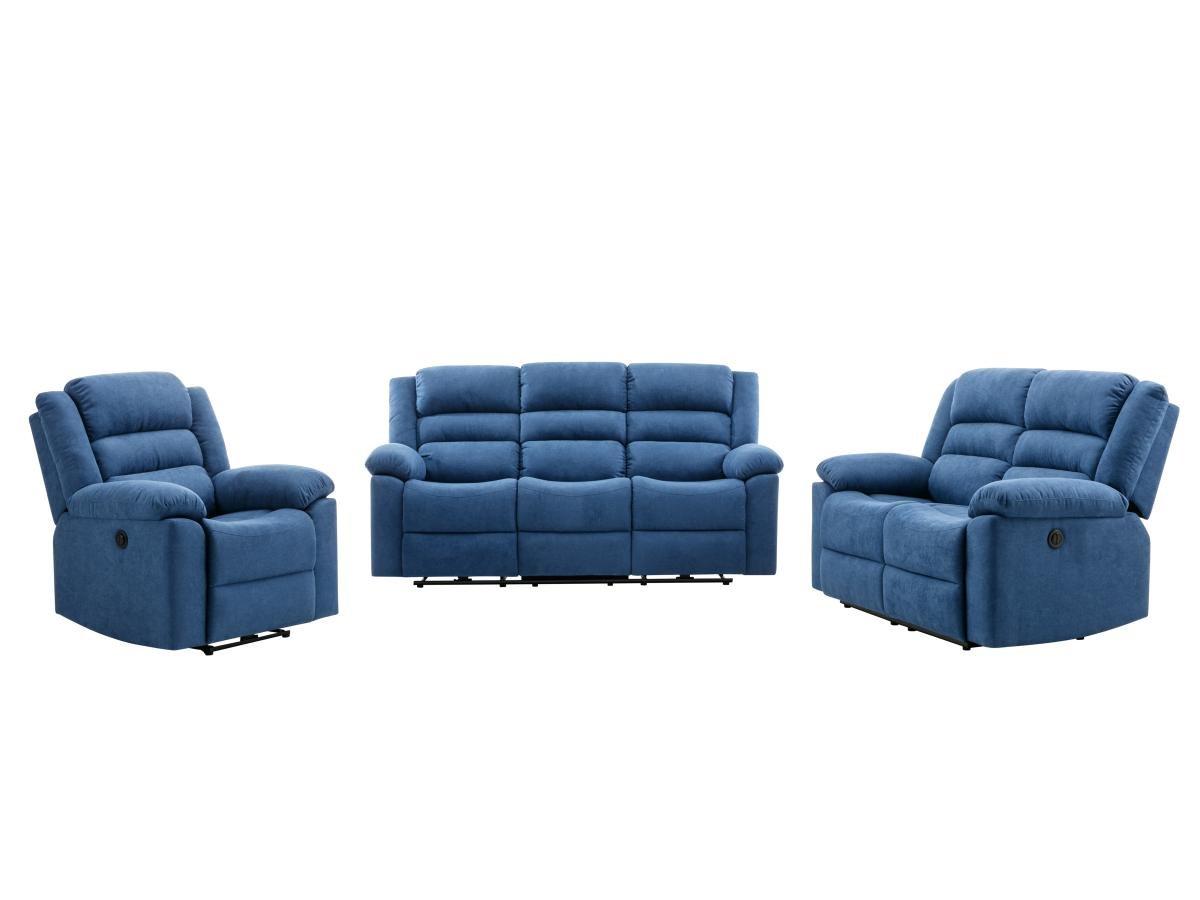 Vente-unique 3-Sitzer Sofa, 2-Sitzer Sofa & elektrischer Relaxsessel - Blau - Stoff - BUROLO  