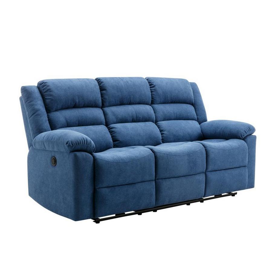 Vente-unique Canapé 3 places, 2 places et fauteuil relax électrique en tissu bleu BUROLO  