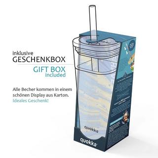 Quokka Cube Glas Water Flowers 540 ml - Trinkbehälter mit Strohhalm  