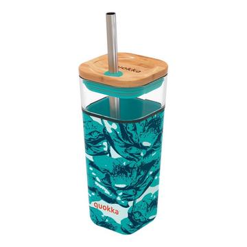 Cube verre Water Flowers 540 ml - récipient pour boire avec paille