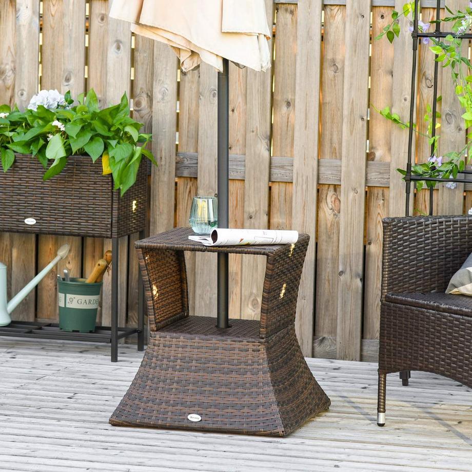 Northio Gartentisch Beistelltisch Sonnenschirmständer Gartenmöbel Terrasse Polyrattan Braun 54 X 54 X 55 Cm  