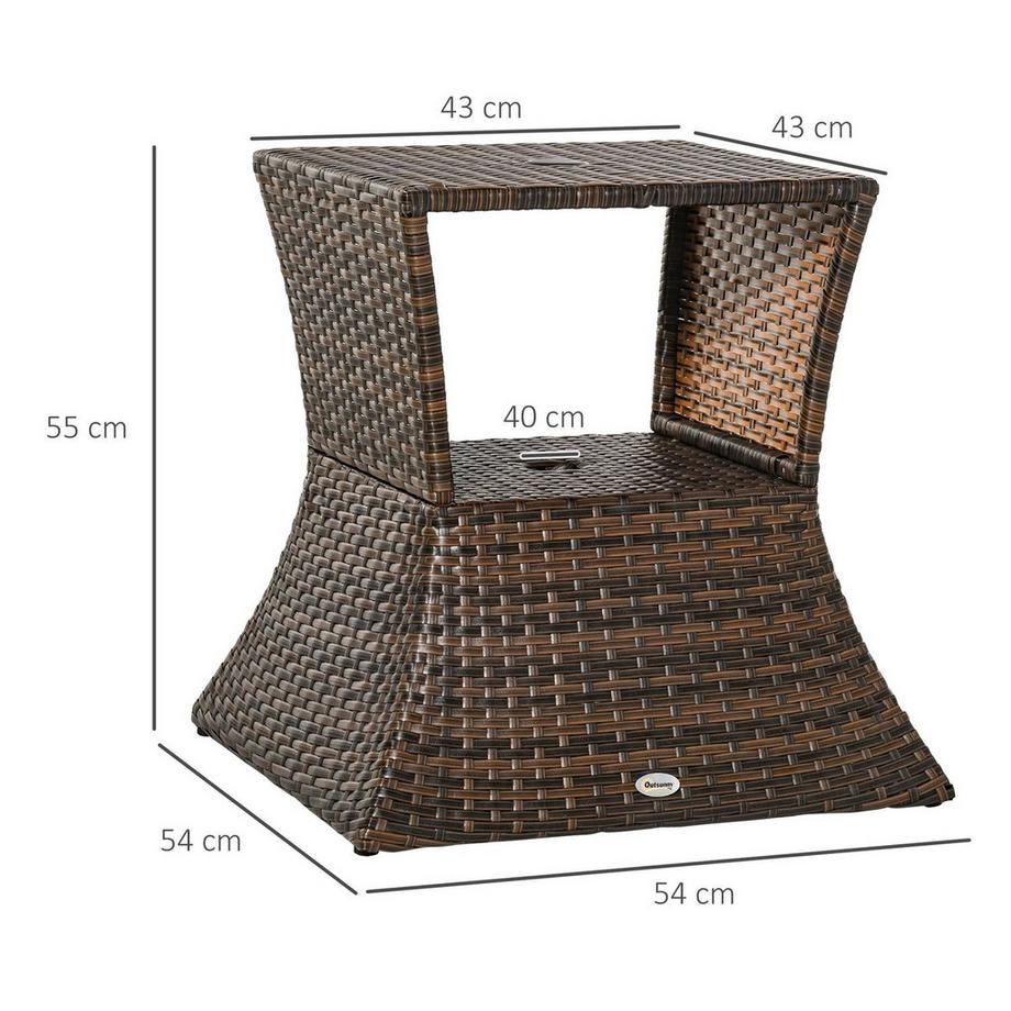 Northio Gartentisch Beistelltisch Sonnenschirmständer Gartenmöbel Terrasse Polyrattan Braun 54 X 54 X 55 Cm  