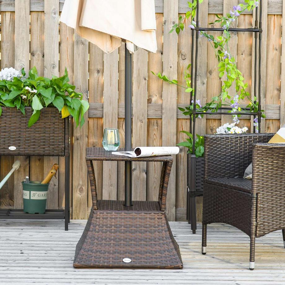 Northio Gartentisch Beistelltisch Sonnenschirmständer Gartenmöbel Terrasse Polyrattan Braun 54 X 54 X 55 Cm  