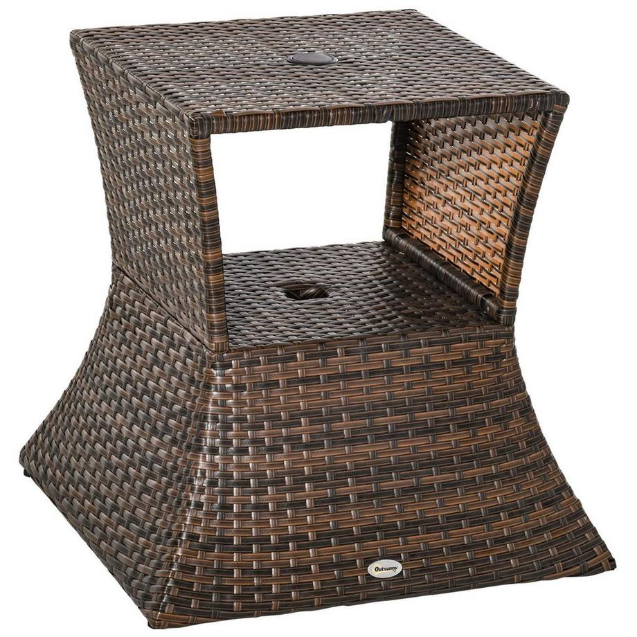 Gartentisch Beistelltisch Sonnenschirmständer Gartenmöbel Terrasse Polyrattan Braun 54 X 54 X 55 Cm