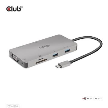 USB Gen1 Type-C 9-in-1 hub with HDMI, VGA, 2x USB Gen1 Type-A, RJ45, SD/Micro SD card slots and USB Gen1 Type-C Female port