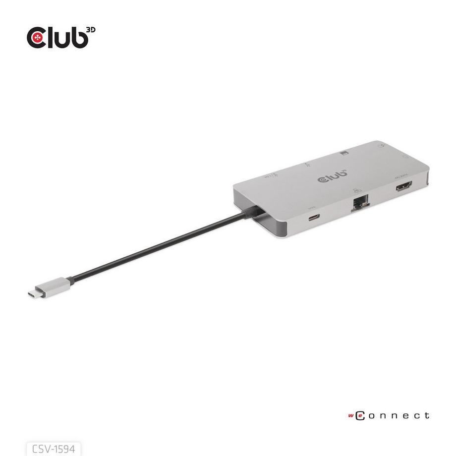 Club3D  USB Gen1 Type-C 9-in-1 hub with HDMI, VGA, 2x USB Gen1 Type-A, RJ45, SD/Micro SD card slots and USB Gen1 Type-C Female port 