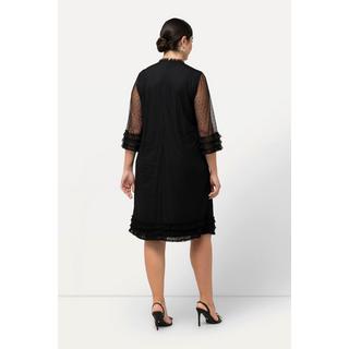 Ulla Popken  Meshkleid, A-Linie, Rüschen, Rundhals, Rüschen, 3/4-Arm 