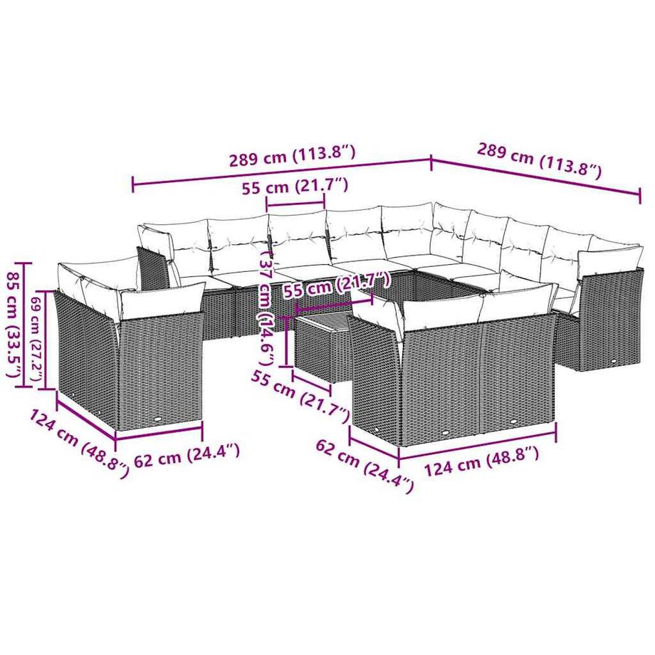 VidaXL set divano da giardino Polirattan  